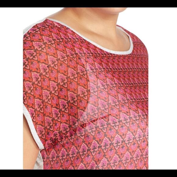Two by Vince Camuto 1x boho magenta mixed media top - Picture 4 of 8